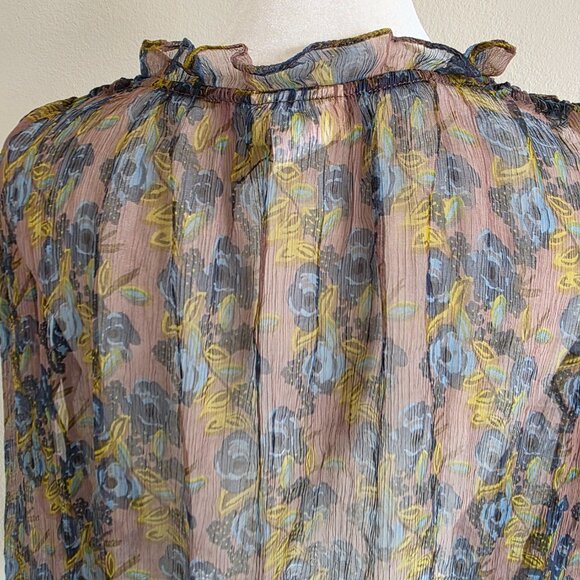 NEW Natural Life Blouse Top Floral Sheer Pleated Oversized Ruffles Flowy Size M - Picture 6 of 8